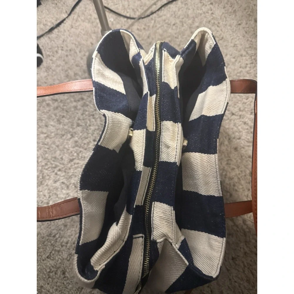 Sole Society Stripes Canvas, Bag, Navy, And‎ Cream Color large Carryall